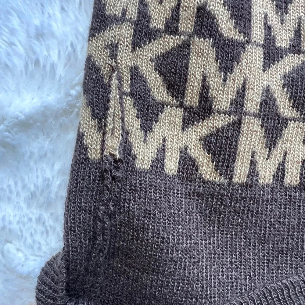 Michael Kors Brown Tan Monogram Logo Knit Cuffed Beanie Hat One Size USED